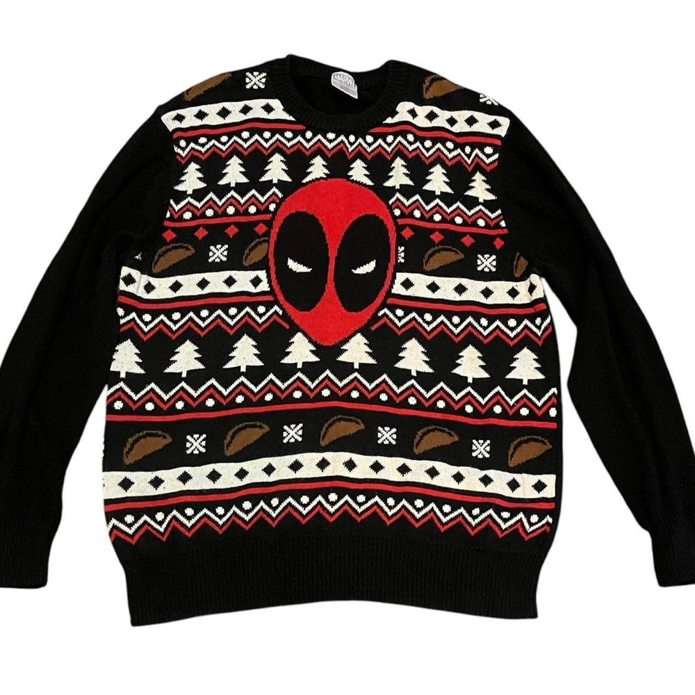 Marvel Deadpool Black and Red Crewneck Sweater